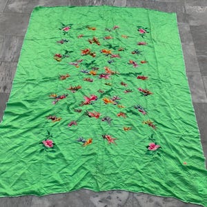 5x6 ft Vintage Chinese Tablecloth, Silky Dinning Table Cover, Hand Embroidered Floral Tablecloth Qing Dynasty Wall Hanging 175x138 cm