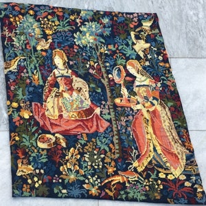 2X2 French Handmade Tapestry Vintage Tapestry Home Decor Traditional Wall Hangings, Goblins Tapestry, Medieval Floral Tapestry 73 x 62 cm