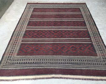 7x10 Handwoven Afghan Kilim Rug: Tribal Flatweave Wool Carpet