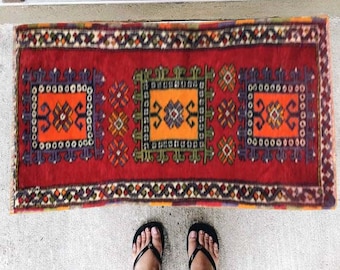 Hand Knotted Afghan Kilim Rug, Wool Oriental Door Mat (107 x 52 cm)