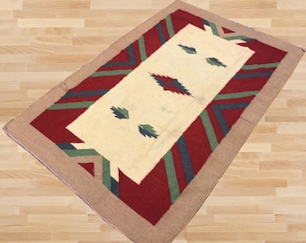 Vintage Turkish Kilim Rug, Oushak Boho Decor (143 cm x 92 cm)