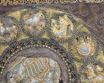 Tenture Murale Indienne En Coton Vintage, Broderie Main éléphant, 3x3 Pieds