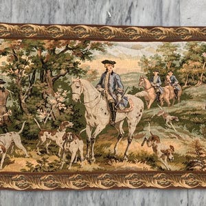 2 x 5 Frans tapijt, vintage tapijt, bloementapijt, jachttapijt, jachttapijt, tuintapijt, wandtapijt / wandkleed, 150 x 55 cm