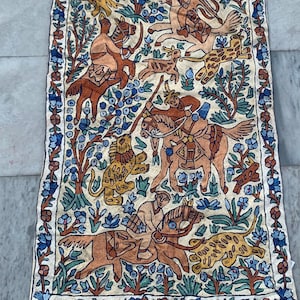 2x3 Vintage French Handmade Aubusson Rug, Needle Point Rug, Floral Rug, Bedroom Rug, Oriental Rug, Wool Kilim Rug, FREE SHIPPING 88x55 cm