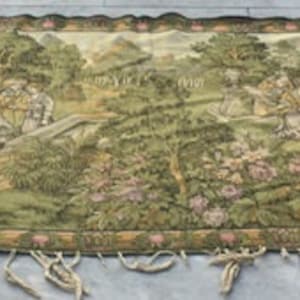 アンティークフランスタペストリー：絵画的風景、中世の装飾（85 x 48