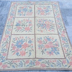 French Aubusson Rug, 4x6 Rugs, Handmade Rug, Area Rug, Vintage Rug, Needlepoint Rug, Wool Kilim Rug, Floral Rug, Oriental Rug, 180 x 122 cm
