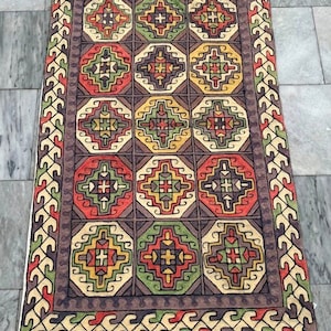 Vintage French Handmade Aubusson Rug, Needle Point Rug, 3&#39;10x2&#39;4 ft Small Rug Living Room Rug Oriental Rug, Wool Rug FREE SHIPPING 118x72 cm