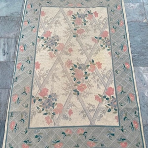 Handmade Rug Area Rug Vintage Rug French Aubusson Rug Needlepoint Rug Wool Kilim Rug Floral Design Rug Oriental Rug, Low Price 182 x 120 cm
