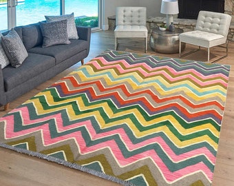 Handwoven Wool Kilim Rug, 6x8 ft, Modern Afghan Style