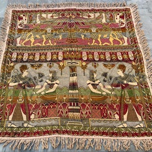 Tapiz egipcio, tapiz textil vintage, tapiz floral, tapiz auténtico, tapiz de duendes, tapiz decorativo para el hogar o para colgar en la pared, 126 x 112 cm