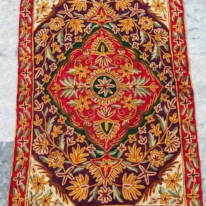 French Aubusson Rug, 2x3 Rugs, Handmade Rug, Area Rug, Vintage Rug, Needlepoint Rug, Wool Kilim Rug, Floral Rug, Oriental Rug, 87 x 58 cm