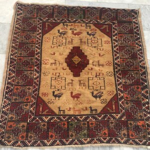 10x4 Vintage Teppich, Handgewebter Teppich, Afghanischer Teppich, Traditioneller Teppich, Oushak Teppich, Wohnkultur Teppich, Floral Teppich, Wollteppich, Kelim Teppich 118 x 110 cm