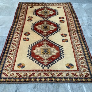 Vintage Afghan Handmade Caucasian Kazak Rug, Oriental Rug, Rug for Bedroom, Wool Rug, Traditional Handwoven Kazak Rug, 189 x 131 cm