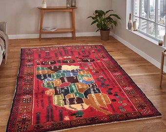 4x7 Antique Afghan Rug, Handwoven Wool Tribal Area Rug