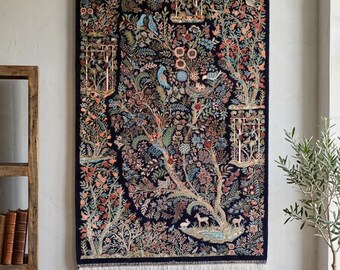 Tappeto in seta stile turco: tappeto da parete per camera da letto con motivo floreale (91 x 122 cm)