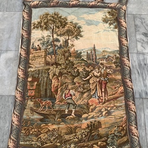 2 x 3 Frans tapijt, vintage tapijt, bloementapijt, religies tapijt, tuintapijt, wandtapijt / wandkleed, 104 x 72 cm