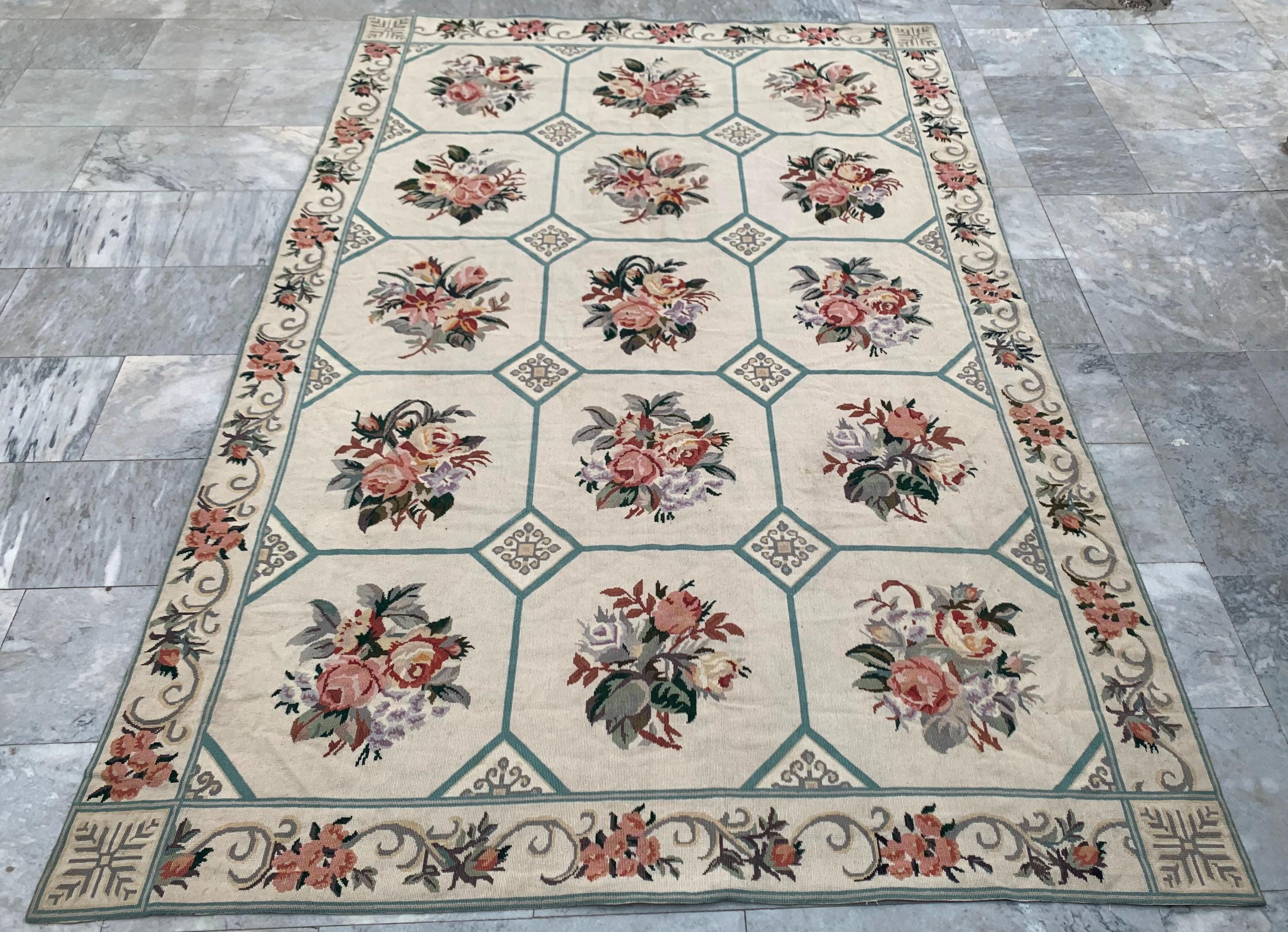 6x9 Vintage Aubusson Rug: Handmade French Needlepoint Wool Kilim