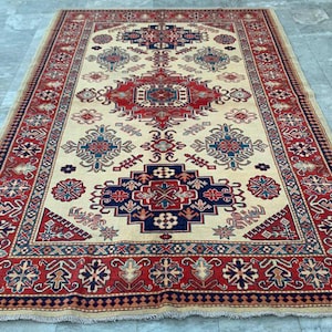 Vintage Afghan Handmade Caucasian Kazak Rug, Oriental Rug, Rug for Bedroom, Wool Rug, Traditional Handwoven Kazak Rug, 279 x 176 cm