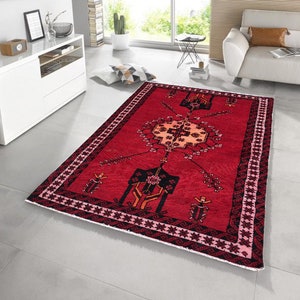 7x4 Vintage Afghan Rug Turkish Rug Hand Knotted Rug Floor Rug Boho Rug Afghan Kilim Wool kilim Rug Tribal rug Nomadic Rug 204 x 126 cm