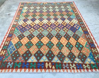 10x7 New Afghan kilim Handwoven kilm Afghan rug Contemporary kilim Flatweave klim rug wool Kilim rug Teppich kilim Chobi kilim 294 x 207 cm