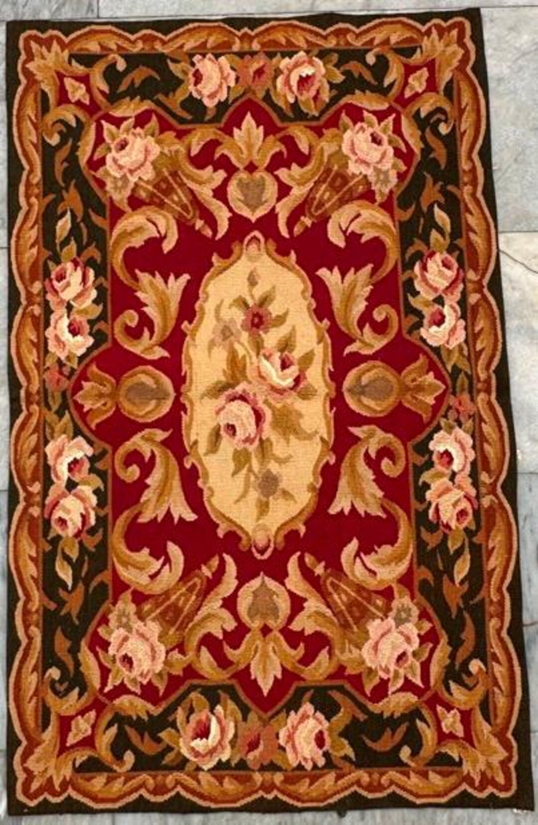 2x3 French Aubusson Rug Handmade Rug Vintage Rug, Area Rug Needlepoint ...