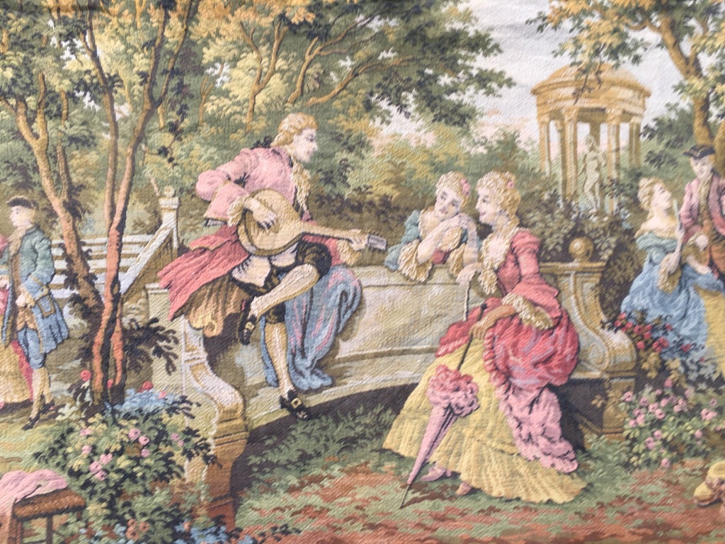 ヴィンテージ フレンチ タペストリー、中世の花柄壁掛け (85 x 67 cm