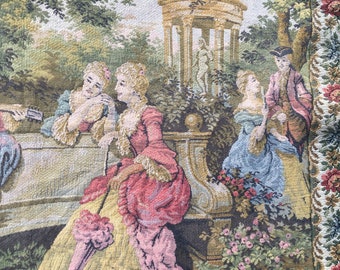 ヴィンテージ フレンチ タペストリー、中世の花柄壁掛け (85 x 67 cm