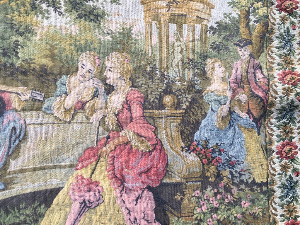 ヴィンテージ フレンチ タペストリー、中世の花柄壁掛け (85 x 67 cm