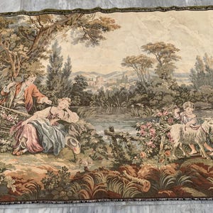 3x4 Frans tapijt, vintage tapijt, bloementapijt, tapijt met kleurrijke rozen, tapijt van de jacht, jachttapijt, wandtapijt / wandkleed 131 x 95 cm