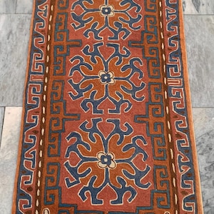 1x3 Vintage French Rug, Handmade Aubusson Rug, Needle Point Rug, Mini Rug, Bedroom Rug, Oriental Rug, Wool Kilim Rug, Floor Rug 88x42 cm