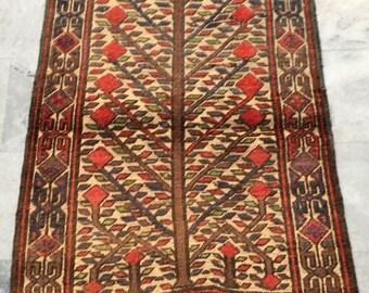 Alfombra Kilim afgana vintage: alfombra Sumak de lana tejida a mano (3 x 4 pies)