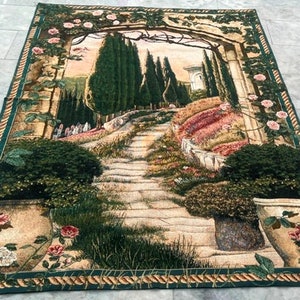 Tapiz vintage de 1,5 x 1,5 cm, tapiz francés, tapiz floral, tapiz medieval, tapiz pictórico, decoración de dormitorio, 194 x 138 cm