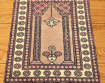Tappeto da preghiera afgano vintage tessuto a mano, piccolo kilim in lana (2 x 3 piedi)