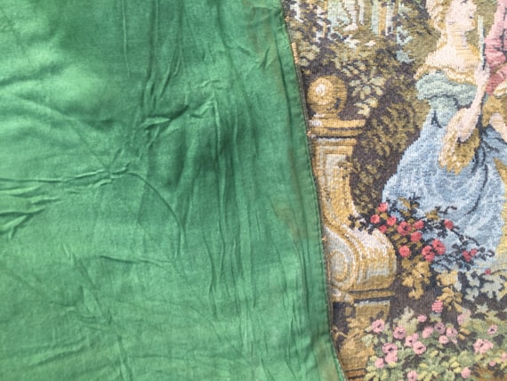 ヴィンテージ フレンチ タペストリー、中世の花柄壁掛け (85 x 67 cm