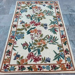 Vintage French Handmade Aubusson Rug, Needle Point Rug 4&#39;10x2&#39;11 ft Medium Rug, Bedroom Rug, Oriental Rug, Wool Rug FREE SHIPPING 148x90 cm