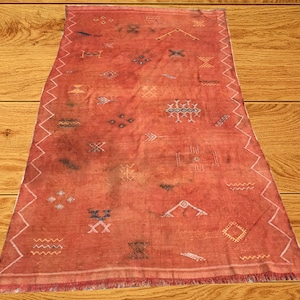 7x4 Antique Moroccan Silk Handmade Kilim Moroccan Rug Bedroom Rug Traditional Carpet Floor Kilim FREE SHIPPING 223 x 119 cm