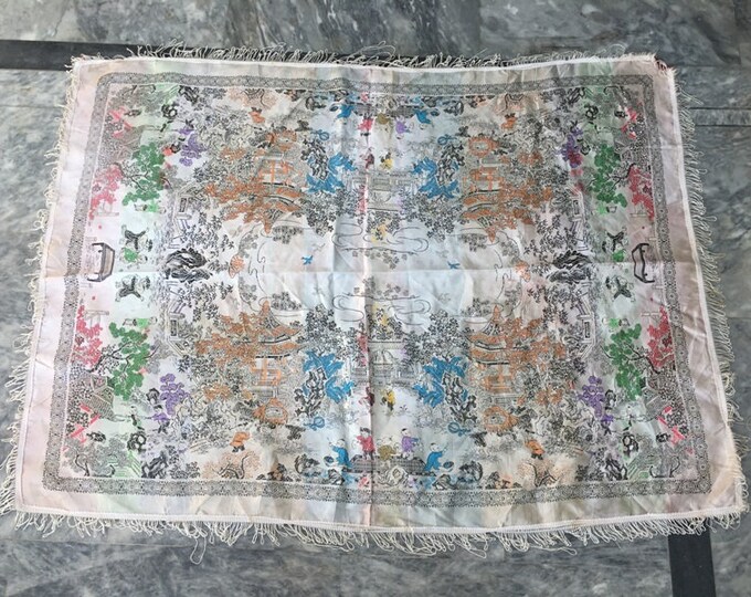 3x4 Vintage Chinese Silk Table Cloth Pictorial Table Cover Etsy