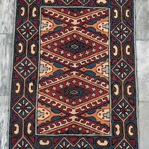 2x3 Vintage French Rug, Handmade Aubusson Rug, Needle Point Rug, Mini Rug, Bedroom Rug, Oriental Rug, Wool Kilim Rug, Floor Rug 85x58 cm