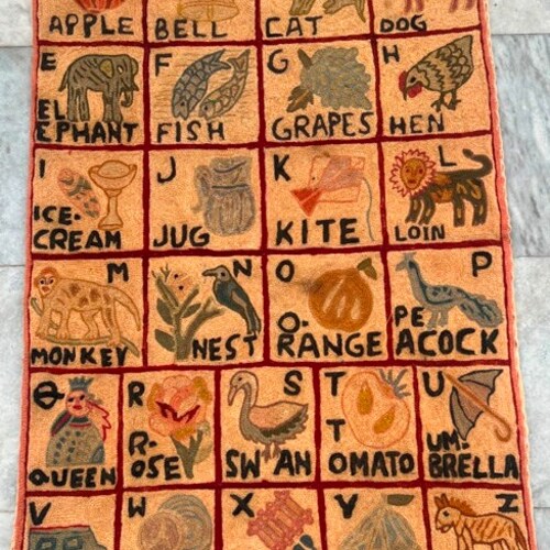 Wall Hanging Rug Vintage Area Rug Handmade shops Rug French Style Aubusson Alphabet Rug Needlepoint Rug Wool Kilim Rug Floral Rug, 83 x 60 cm