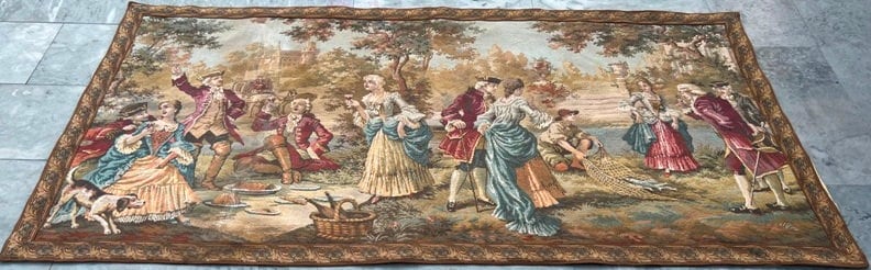 アンティークタペストリー ヴィンテージ フレンチ タペストリー：絵画風壁掛け（195 x 102 cm