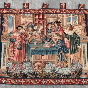 3x3 Frans tapijt, vintage tapijt, bloementapijt, religies tapijt, tuintapijt, wandtapijt / wandkleed, 105 x 82 cm