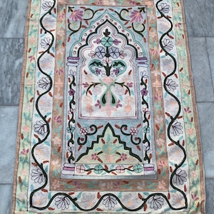 2x3 Vintage French Handmade Aubusson Rug, Needle Point Rug, Floral Rug, Bedroom Rug, Oriental Rug, Wool Kilim Rug, FREE SHIPPING 105x67 cm