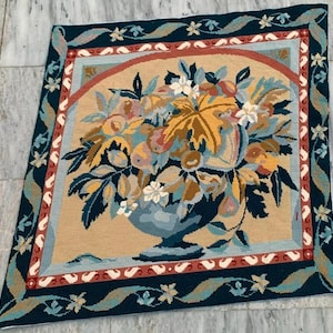 Vintage French Aubusson Handmade Tapestry, Medieval Wall Hanging, Living Room Tapestry, Floral Tapestry, Religions Décor Tapestry, 70x70cm