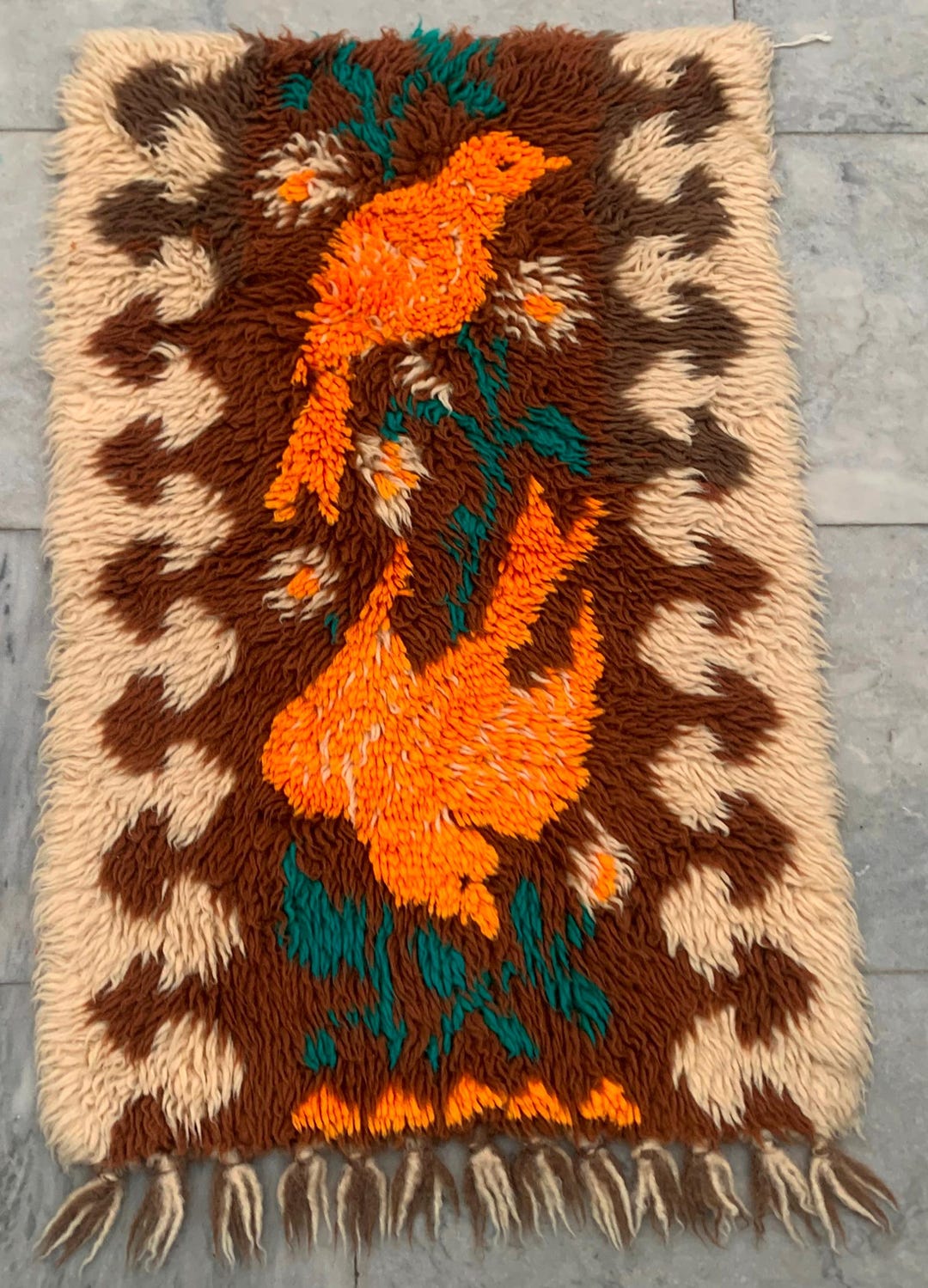 Etsy Rya Rug Kits Vintage Swedish Rya Rug, Bird Tapestry, Shaggy Plush Rug (75x52cm) - Etsy