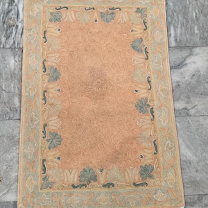 2x3 Vintage French Rug, Handmade Aubusson Rug, Needle Point Rug, Mini Rug, Bedroom Rug, Oriental Rug, Wool Kilim Rug, Floor Rug 89x58 cm