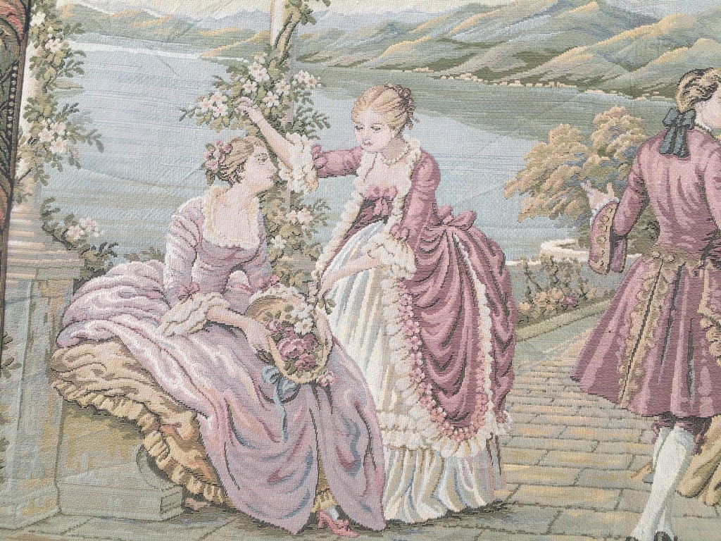 ヴィンテージ フランス製タペストリー 素晴らしい絵画風の居心地の良い