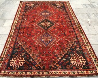 5x9 Antique Turkoman Rug, Handwoven Wool Tribal Rug