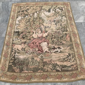3x4 Frans tapijt, vintage tapijt, bloementapijt, tapijt met kleurrijke rozen, tapijt met kleurrijke rozen, tuintapijt, wandtapijt / wandkleed 150 x 113 cm