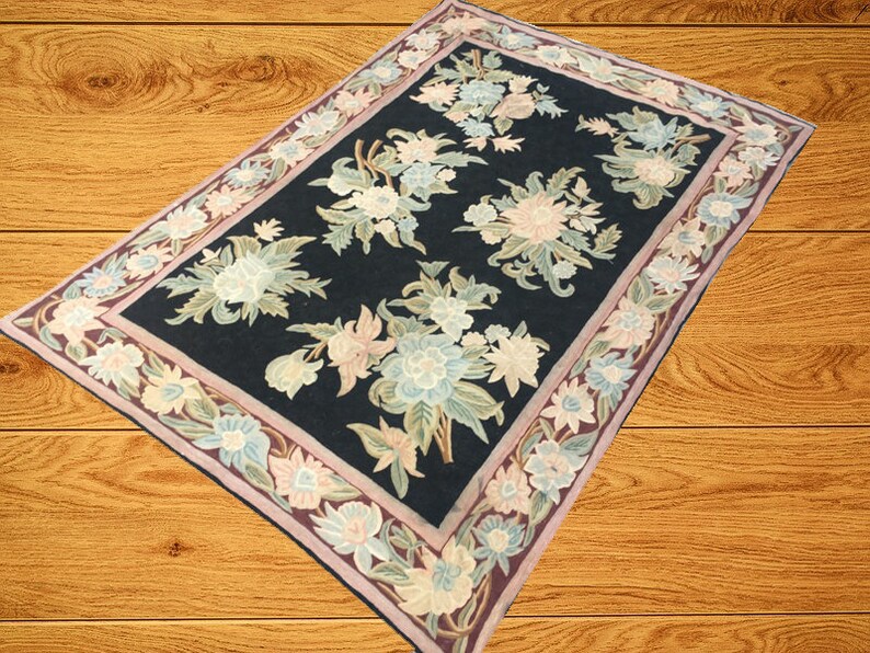 Vintage Chain Stich Aubusson Style Hand Knotted Wool Rug With - Etsy