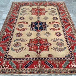 Vintage Afghan Handmade Caucasian Kazak Rug, Oriental Rug, Rug for Bedroom, Wool Rug, Traditional Handwoven Kazak Rug, 243 x 163 cm